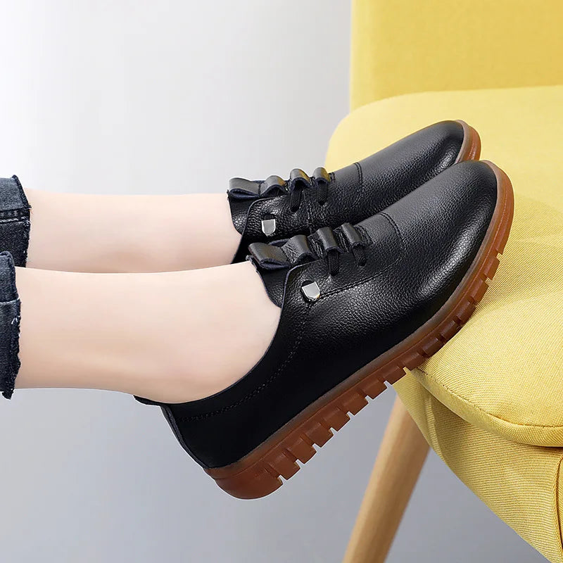 Spring Autumn New Style Genuine Shoes for Women Elderly Non-Slip Soft Soles Flats Winter Fleece-Lined Warm Shoes for Mothers