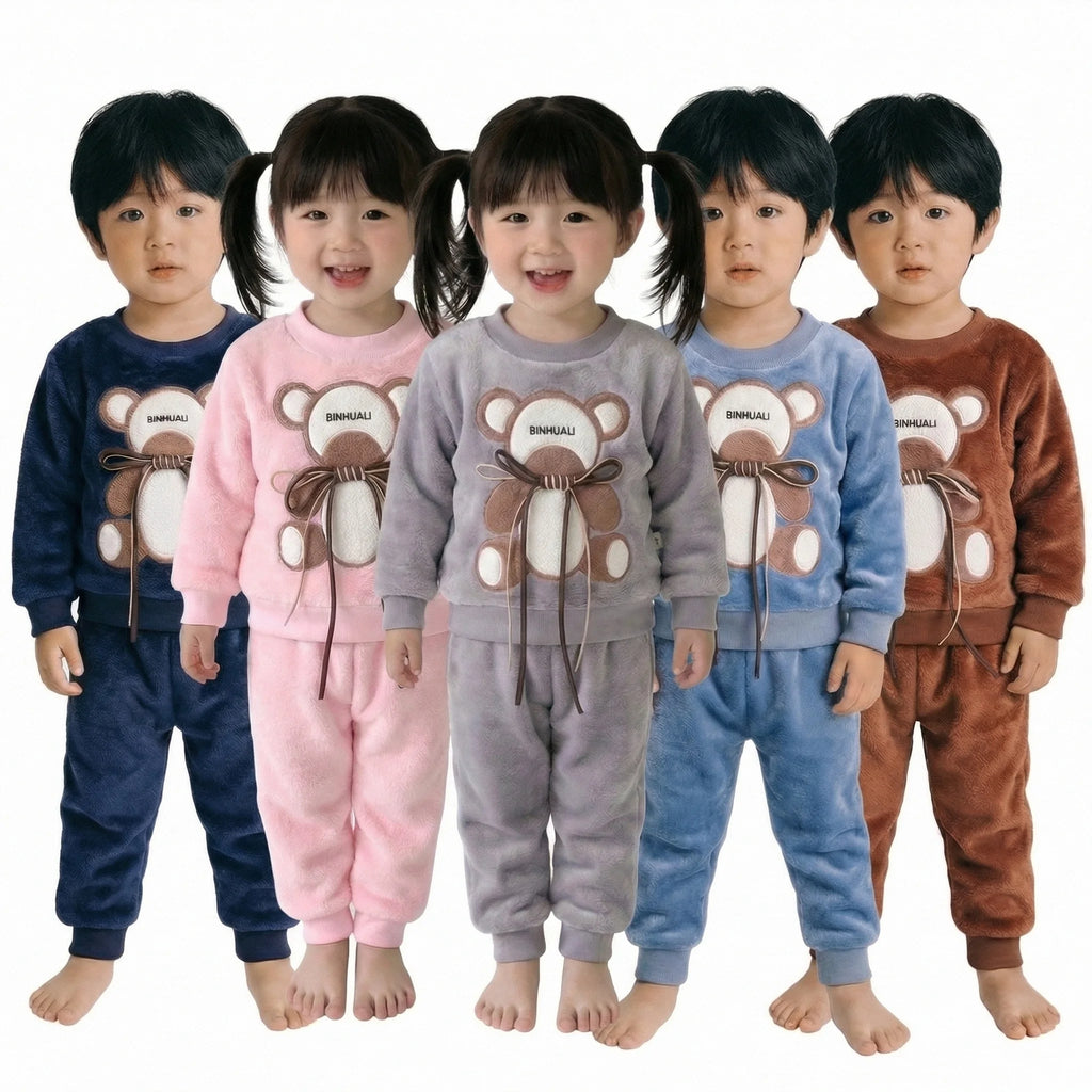 Girls Clothing Sets Children's Flannel Pajamas Home Clothes Casual Warm and Children Baby Sleepwear Suit Fleece Plain Solid
