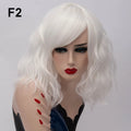 GAKA Short Wig Grey White Wavy Cosplay Red Wig with Side Bang for Women 32 Colors Party Costume Lolita Synthetic Hair