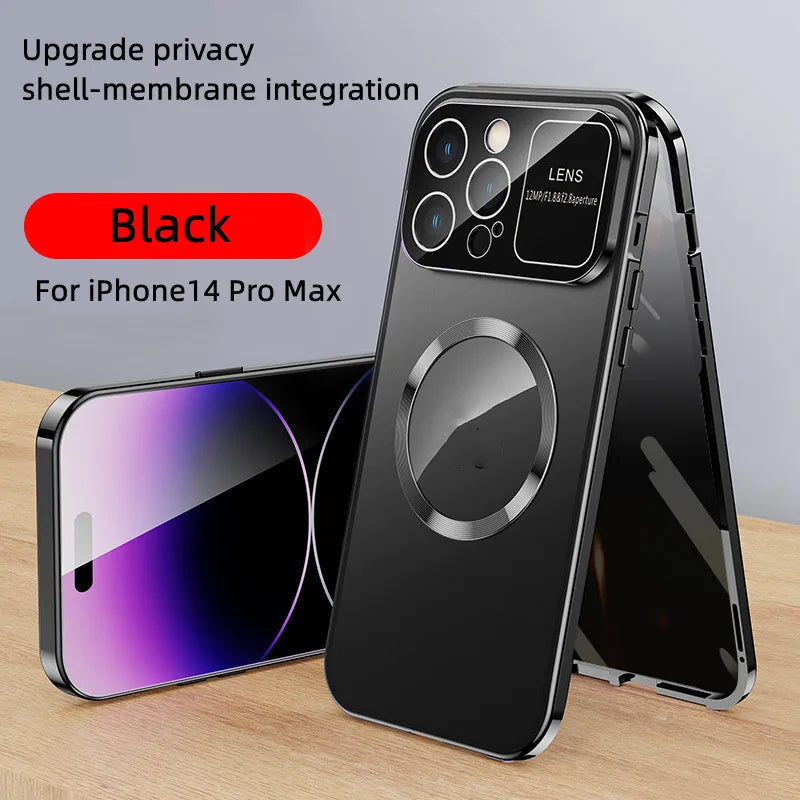 Premium Metal Frame Shell Cover With 360 Full-Body Protection Magnetic Phone Case With Privacy Screen for iPhone 15 16 Pro Max