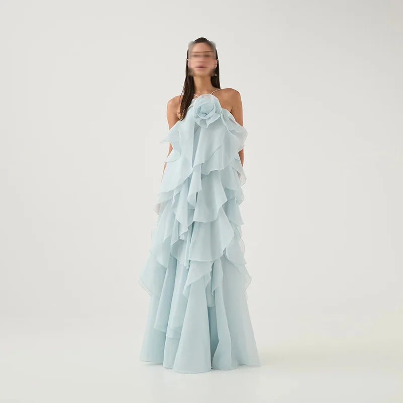Boutique Wholesale 2025 Summer New Fashionable French Sleeveless Ruffle Solid Color Women's Dress