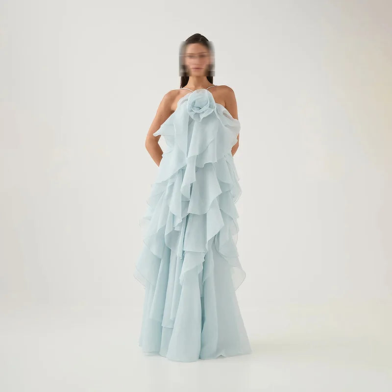 Boutique Wholesale 2025 Summer New Fashionable French Sleeveless Ruffle Solid Color Women's Dress