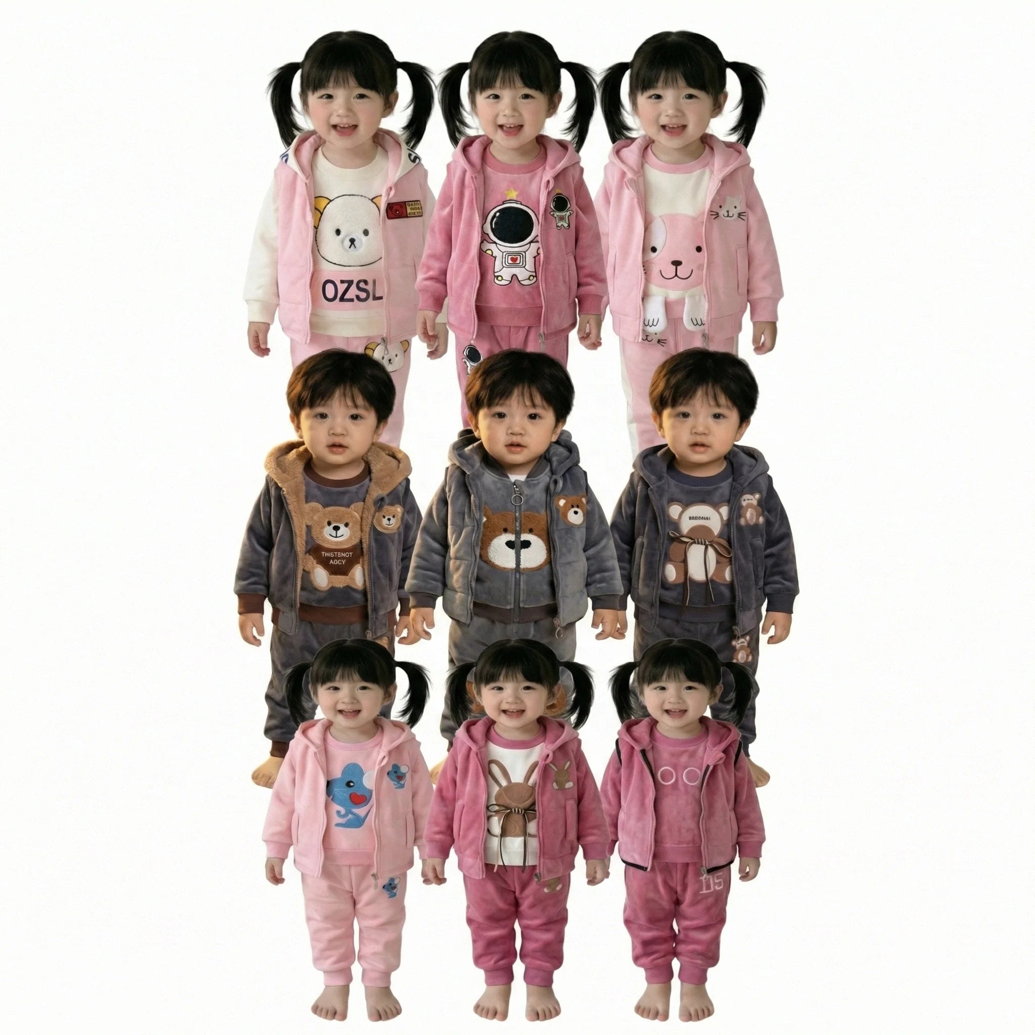 2026 Autumn New Baby Three-Piece Set of Girls' Sweet Clothing and Boys' Suit Featuring Cute Cartoon Pattern for Children