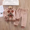 Girls Clothing Sets Children's Flannel Pajamas Home Clothes Casual Warm and Children Baby Sleepwear Suit Fleece Plain Solid