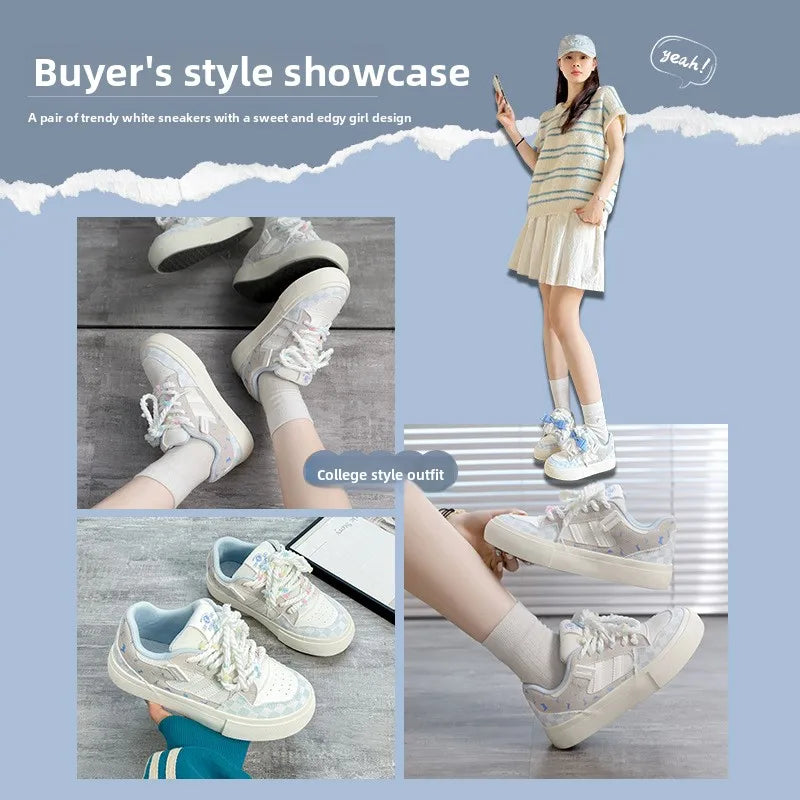 Global Times Mesh Breathable Lace-Up Synthetic Upper Bread Shoes Women's Summer Thick-Soled Sports Sneakers Student Korean Style