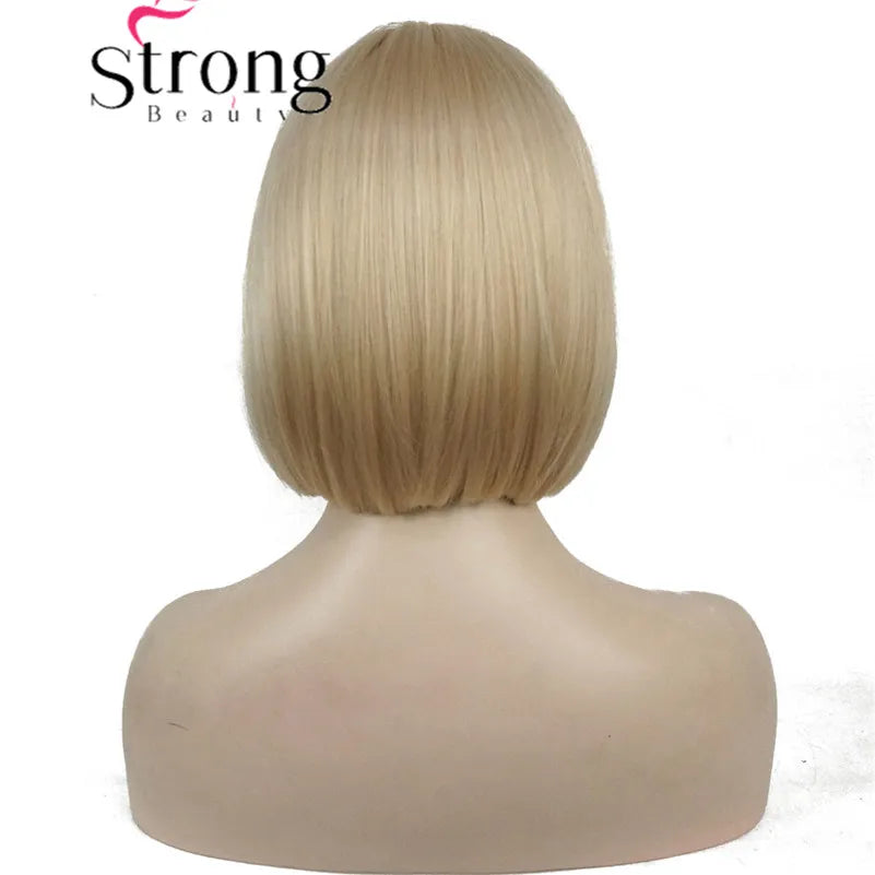 StrongBeauty Short Bob Wig Point Part Bangs synthetic Wigs COLOUR CHOICES