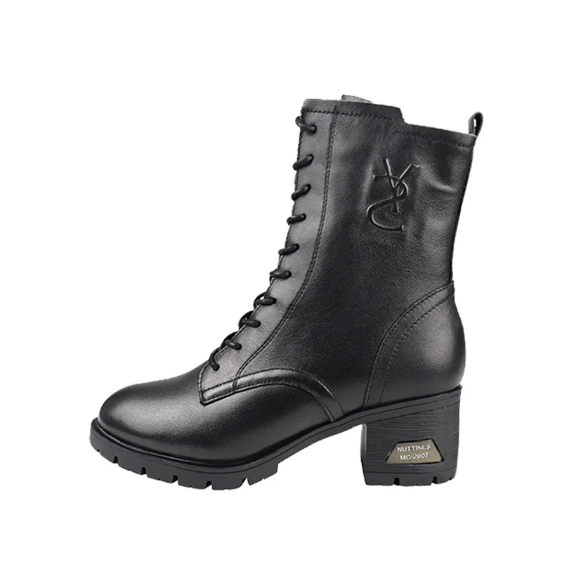Luxury Women Warm Matrtin Leather Boots Platform Ladies  Winter Shoes