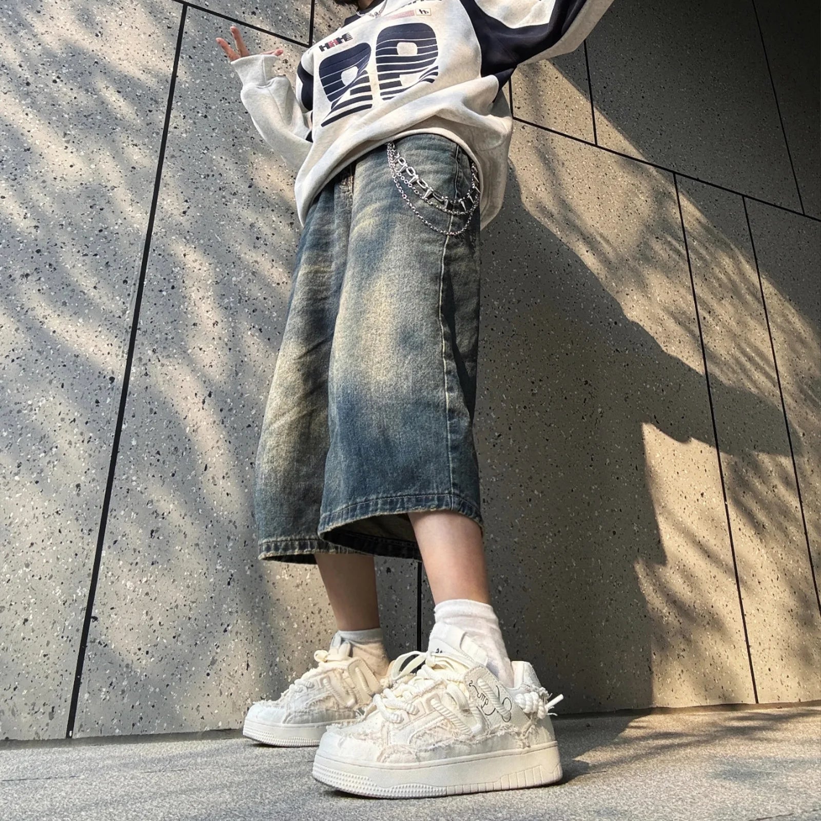 European and American Style Aesthetic Destruction Series Thick Soled Height Increasing Lace up Sports Shoes for Men and Women