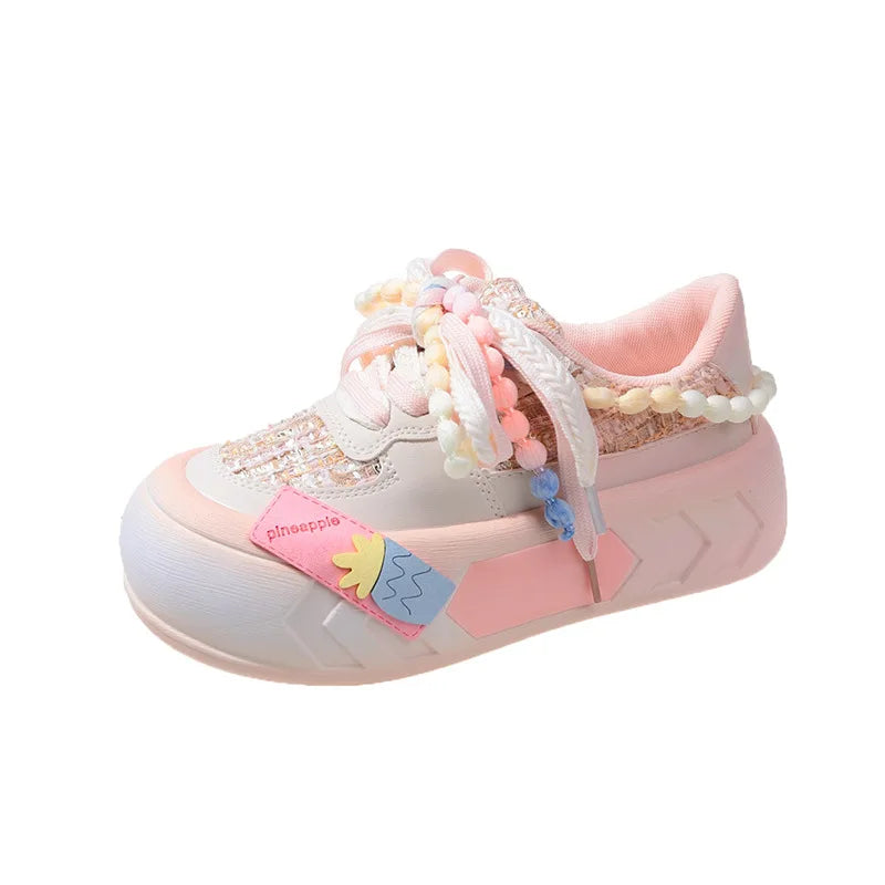 Basket Thick Sole Running Shoe Pink/Green Chunky Platform Fashion Trend 2026 Women Sneakers Casual Skate Shoes