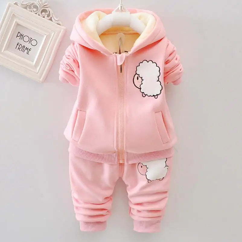 2026 New Baby Boys Girls Christmas Cartoon Winter Hooded Plush Warm Vest Coat+Sweatshirt+Pants 3Pcs Infant Children Sports Suit