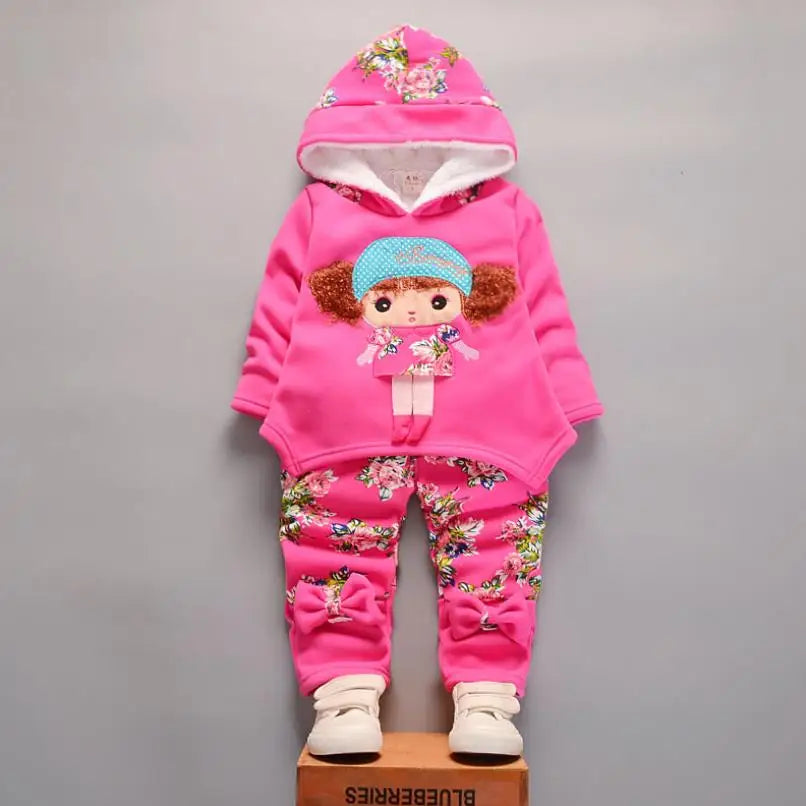 2026 New Baby Boys Girls Christmas Cartoon Winter Hooded Plush Warm Vest Coat+Sweatshirt+Pants 3Pcs Infant Children Sports Suit