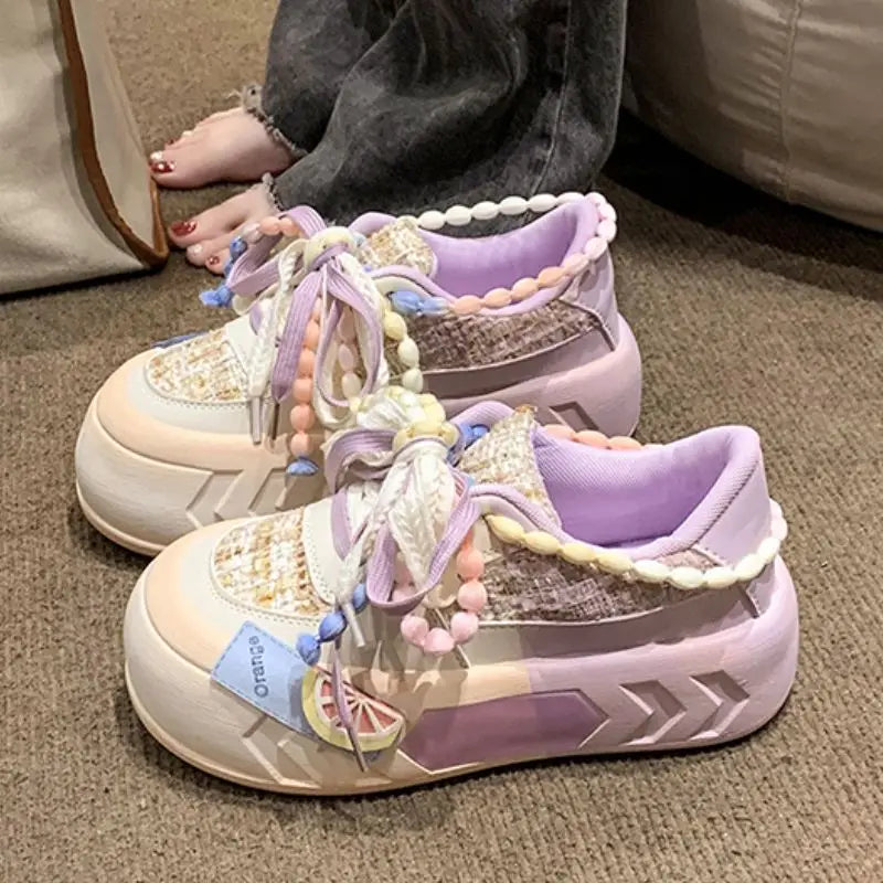 Basket Thick Sole Running Shoe Pink/Green Chunky Platform Fashion Trend 2026 Women Sneakers Casual Skate Shoes