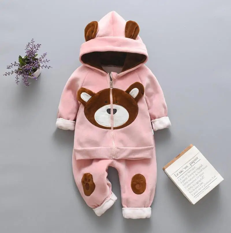 2026 New Baby Boys Girls Christmas Cartoon Winter Hooded Plush Warm Vest Coat+Sweatshirt+Pants 3Pcs Infant Children Sports Suit