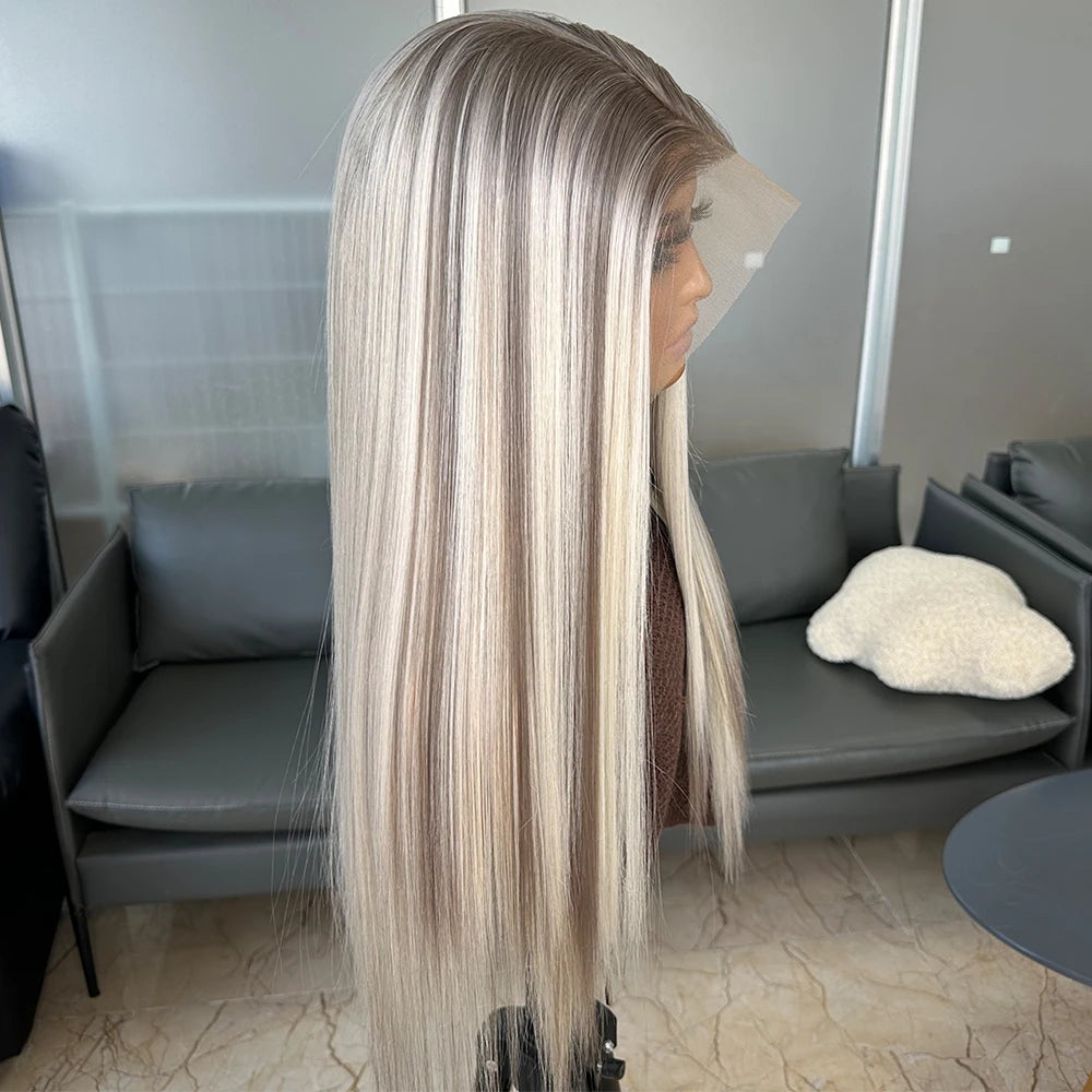 Long Straight Ombre Grey Lace Frontal Wigs 13X6 Heat Resistant Synthetic Lace Front Wigs for Black Women