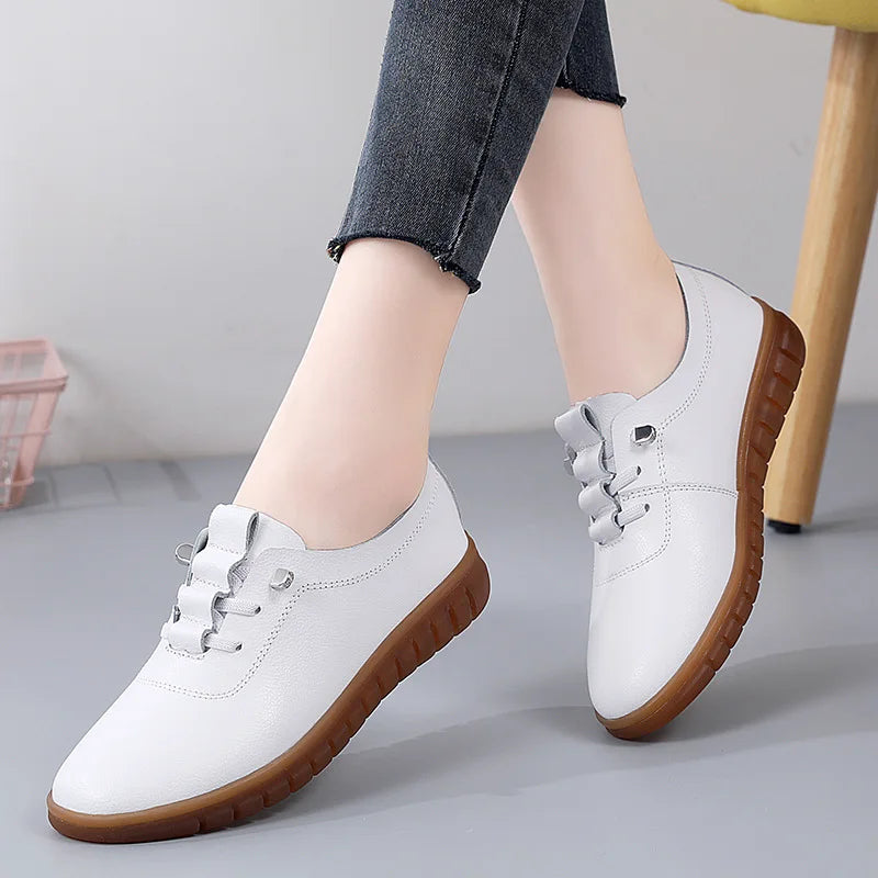 Spring Autumn New Style Genuine Shoes for Women Elderly Non-Slip Soft Soles Flats Winter Fleece-Lined Warm Shoes for Mothers