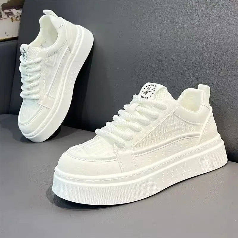 Youth Sports Summer Breathable Lace-up Color-blocking Trendy All-match Casual White Sneakers Platform Cloth Shoes Men's Shoes