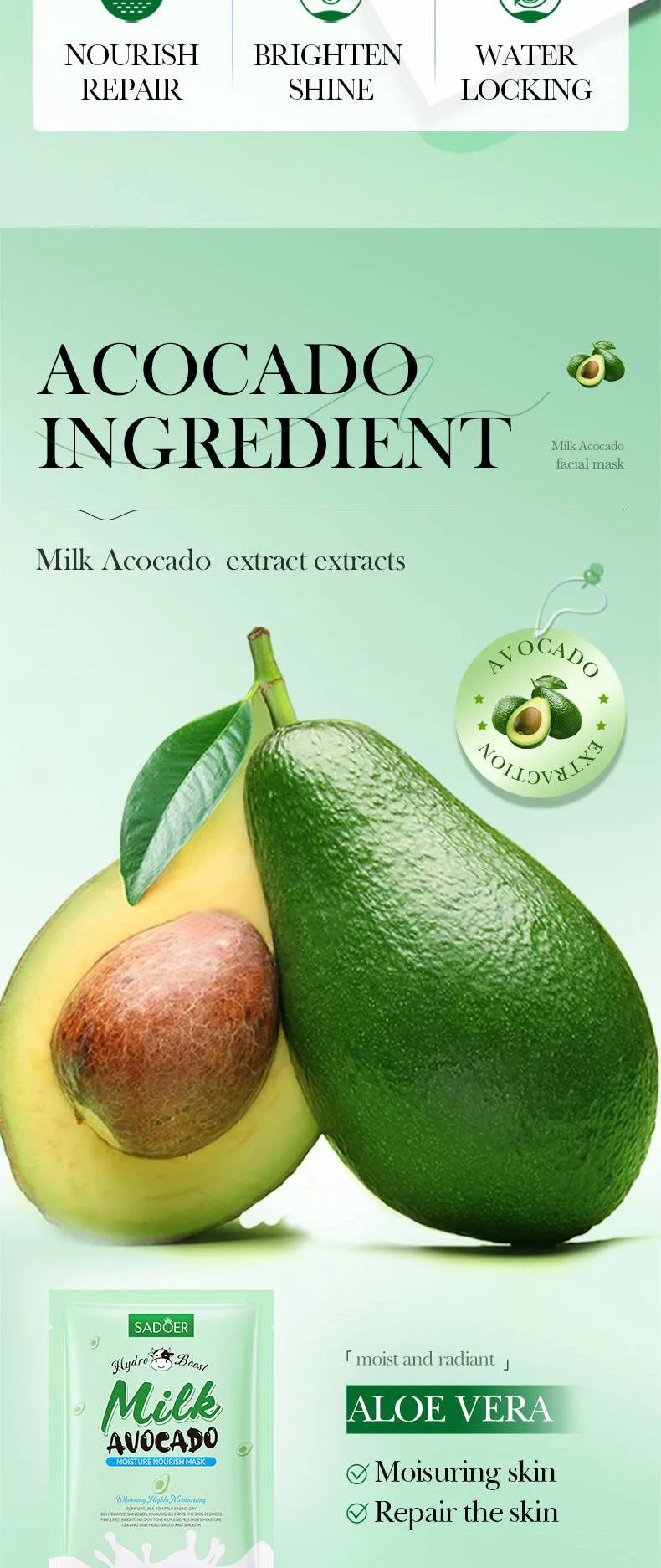 3/9/15pcs SADOER Milk Fruits Facial Masks Vitamin C Avocado Moisturizing Whitening Anti Wrinkle Face Sheet Masks Skin Care