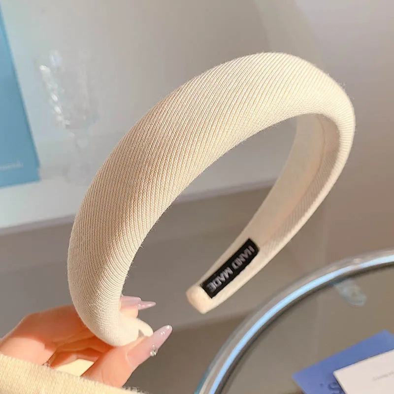 New Korean Style Sponge Headband for Women Elegant Gold Label Blue Wide Brimmed Hair Band Fashion Girl Face Wash Hair Hoop