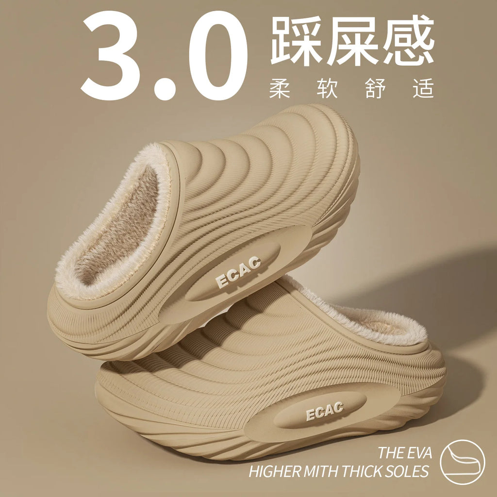 Winter men women Slippers Indoor Leather House Waterproof Warm Home Fur Slipper Couple Shoes Plush Size outdoors Non slip Shoes