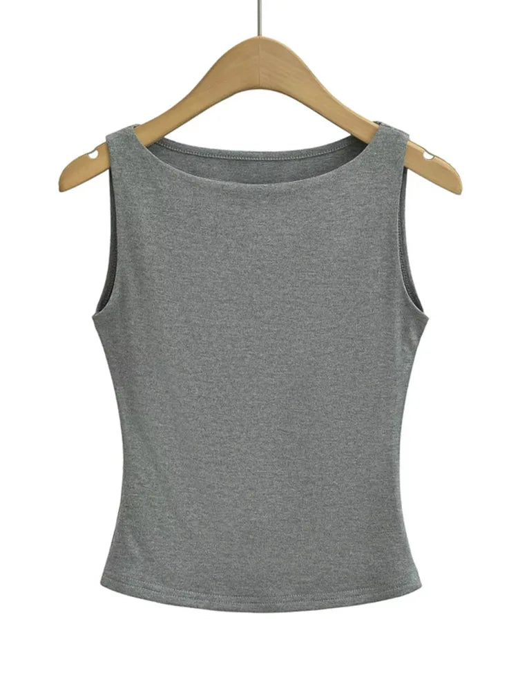 Women's Double Layer Boat Neck Soft Slinky Tank Top Comfortable Stretchy Casual Sleeveless Top in Various Colors