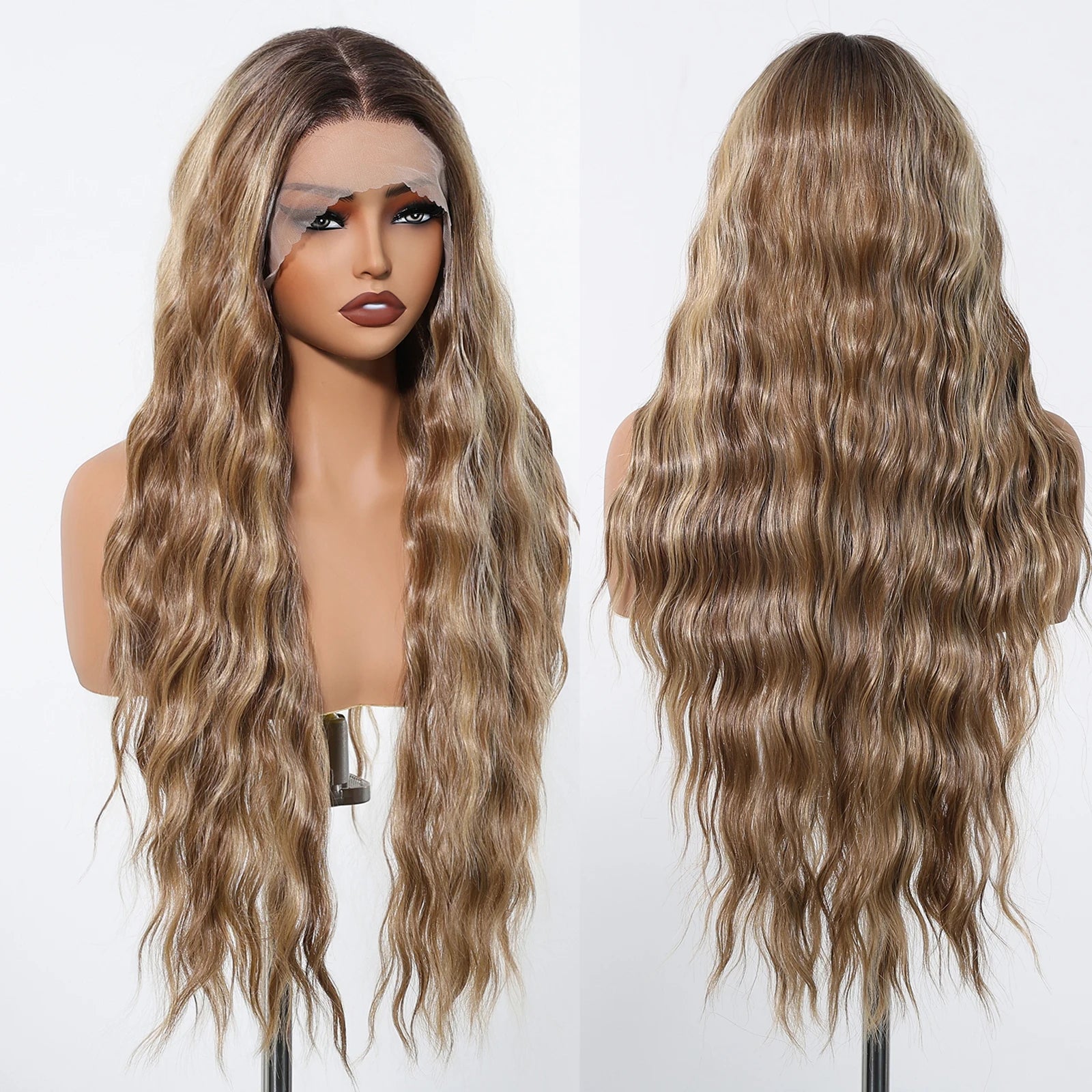 Gray White Highlight Synthetic Wigs 13*6 Transparent Swiss Lace Frontal Wigs Body Wave Long Curly Wigs for Women Elder Mommy Wig