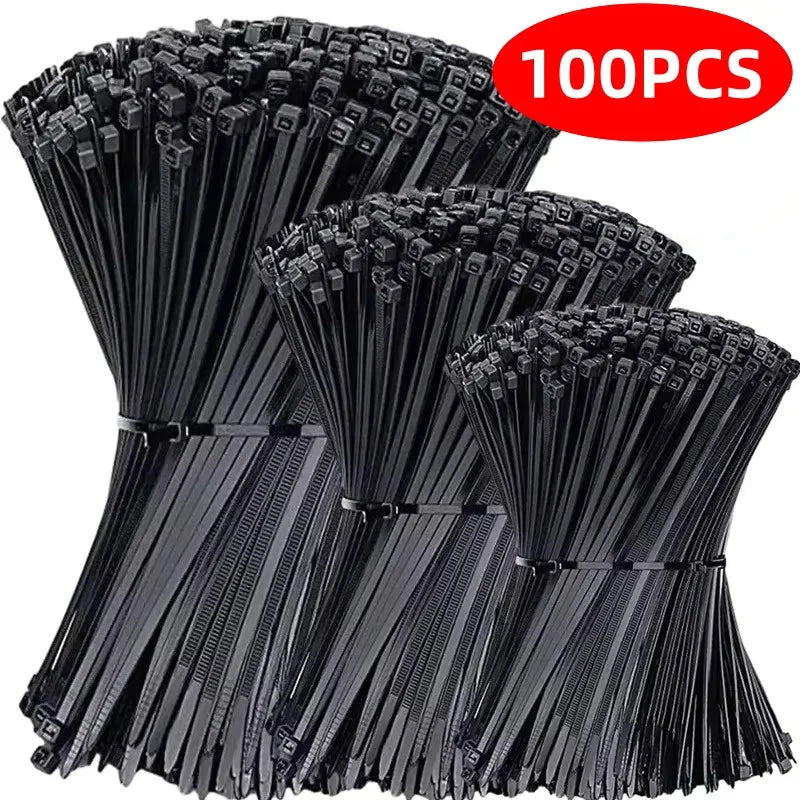 100PCS Plastic Nylon Cable Ties Self-locking Cord Ties Straps Adjustable Cables Fastening Loop Home Office Wire Zip Ties