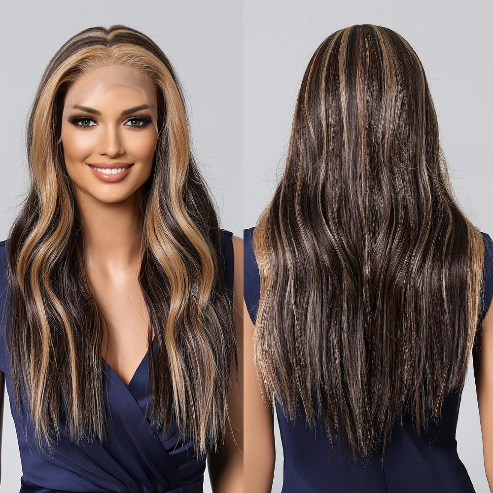 Gray White Highlight Synthetic Wigs 13*6 Transparent Swiss Lace Frontal Wigs Body Wave Long Curly Wigs for Women Elder Mommy Wig