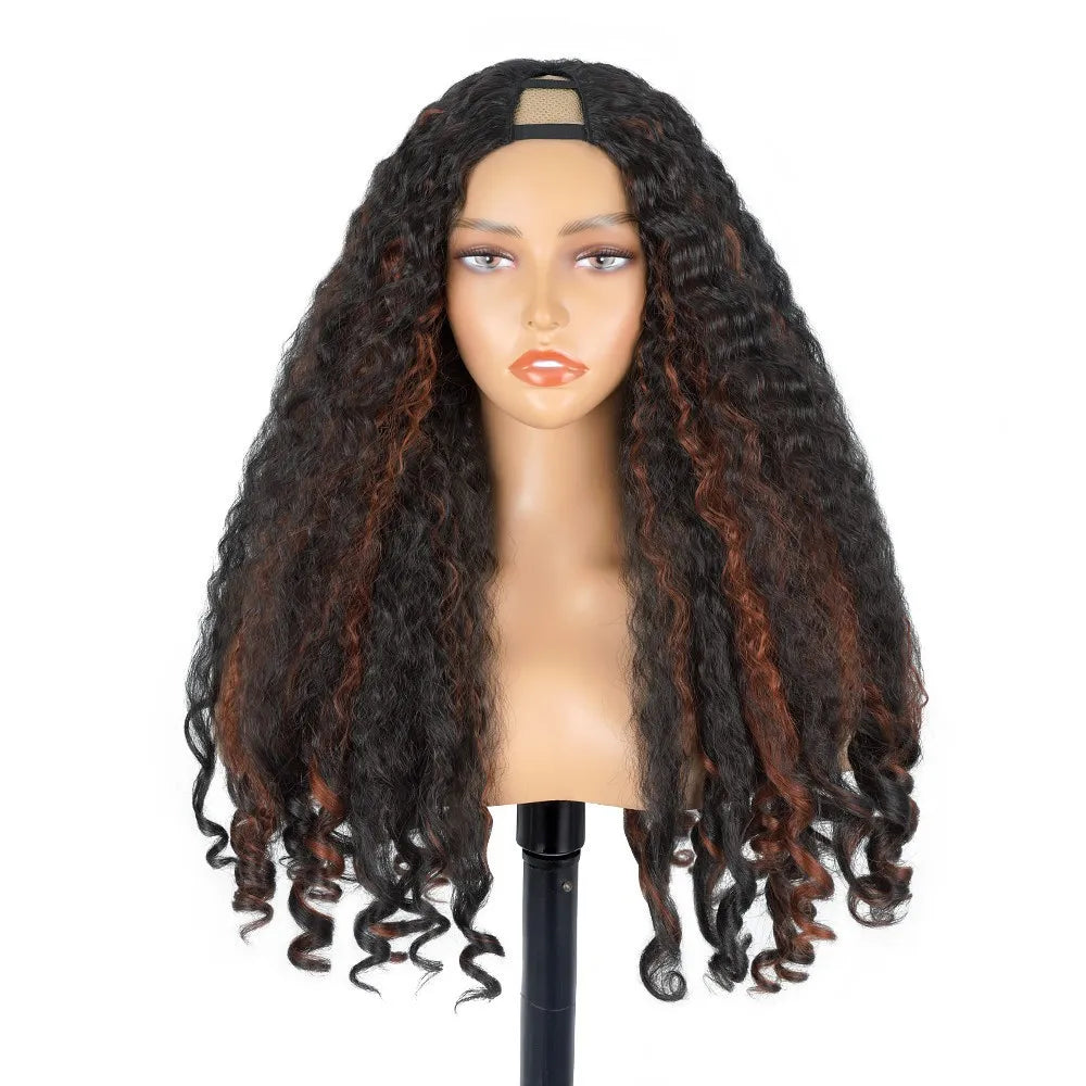 Afro Curly Yaki Wigs for Black WomenHeadband Kinky Straight Full Machine Synthetic Wigs Yaki Straight Glueless Clip in Vpart Wig