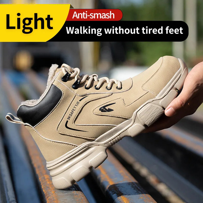 Winter Plush Work Boots For Men Ankle Anti-smash Anti-puncture Safety Shoes Steel To Protective Male Footwear Indestructible