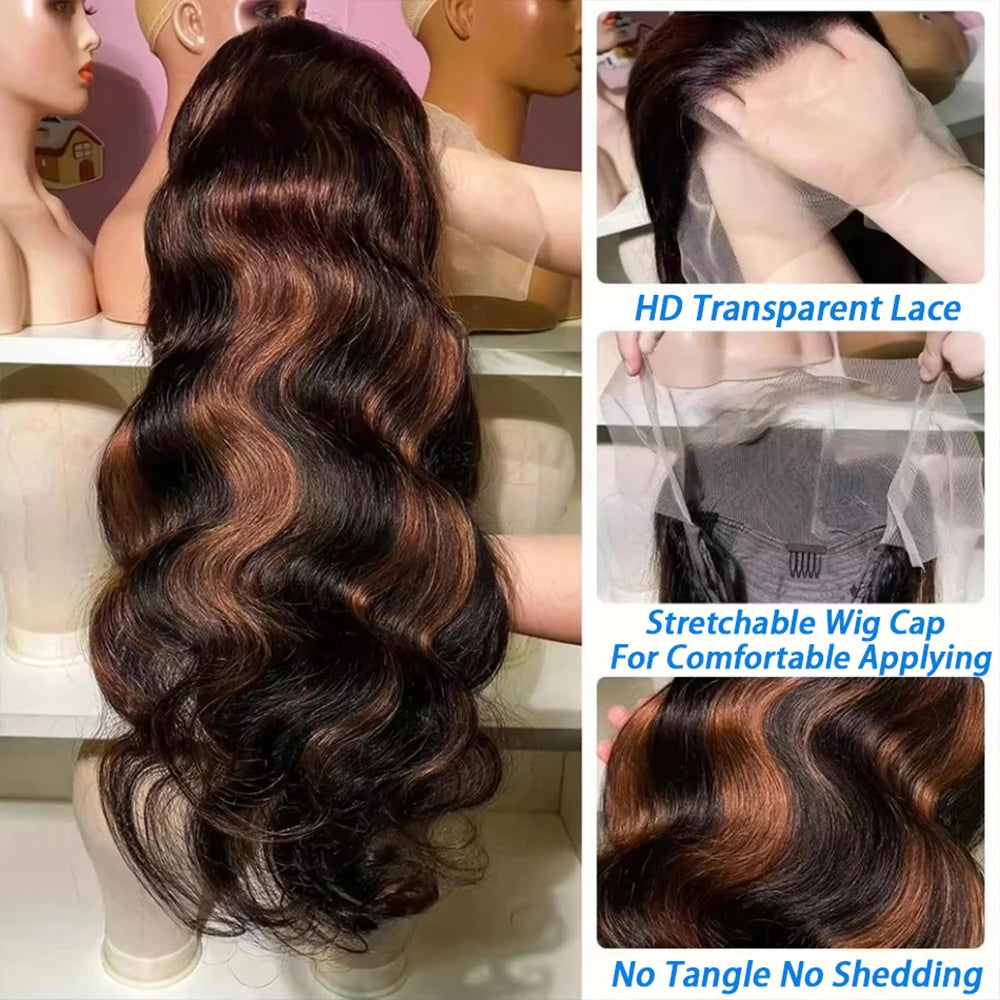 Highlight Wig 400 Density P1B/30 Body Wave 13x6 HD Transparent Lace Frontal Wig Colored Human Hair Wig Gluelss Lace Front Wig