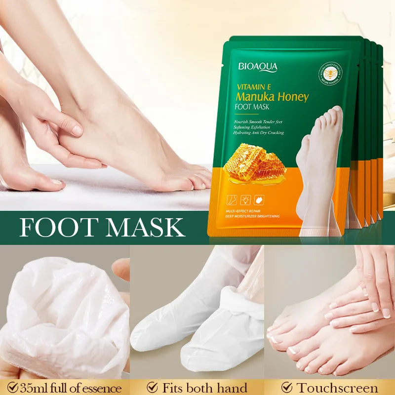 10 Pairs BIOAQUA Honey Exfoliating Foot Mask Feet Pedicure Remove Dead Skin Moisturizing Foot Exfoliator Feet Masks Skin Care