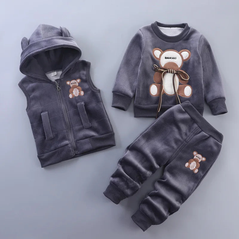 Children's Winter Padded Clothes Suit Boys Girls hooded Thickened Cotton Quilted Trousers0-5T Baby Home Service 2-Piece Set