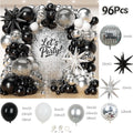 96Pcs Black and Silver White Balloon Garland Arch Kit with Stars and Disco Foil Balloons for Birthday Graduation Party Decor