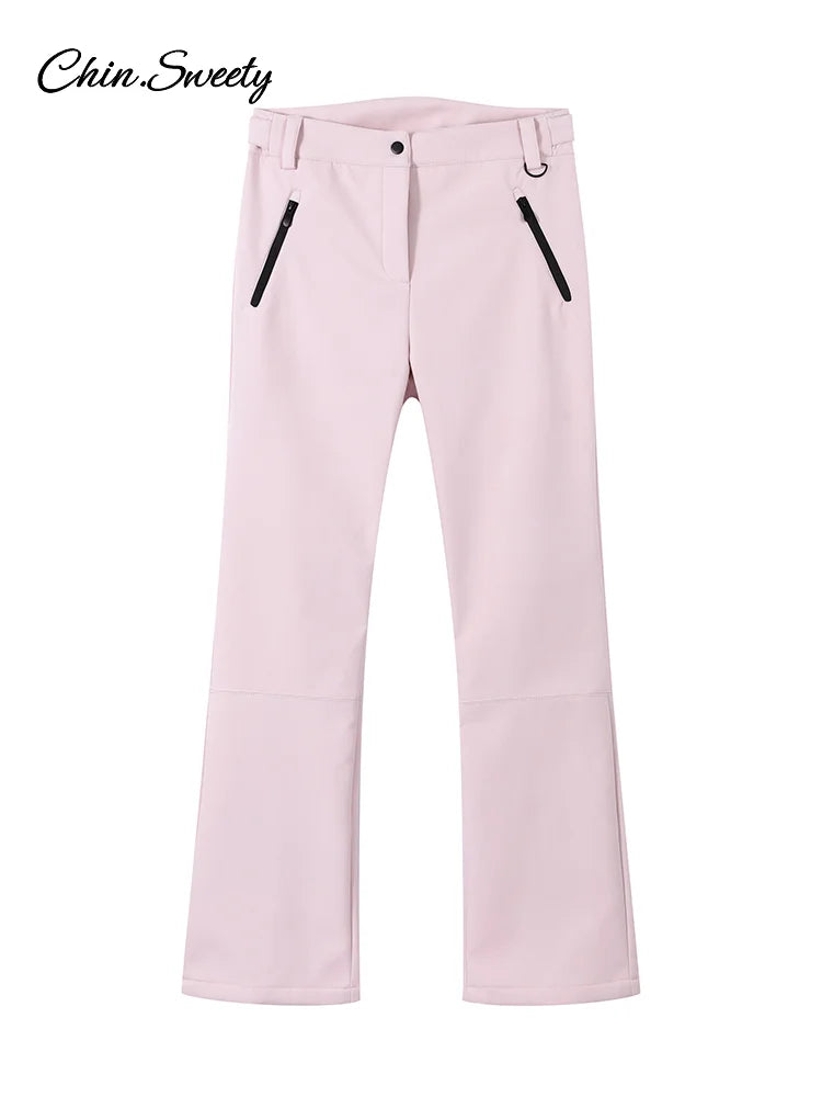 Fashion Pink Ski Suit Set Women Winter Hooded Zipper Pockets Padded Jacket Pants Suit Lady New Casual Holiday Warm Outwear 2026