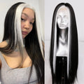 RONGDUOYI Mix Black Wig Synthetic Lace Front Wig For Women Highlights Black/White Hair Long Body Wave Natural Cosplay Daily Wear