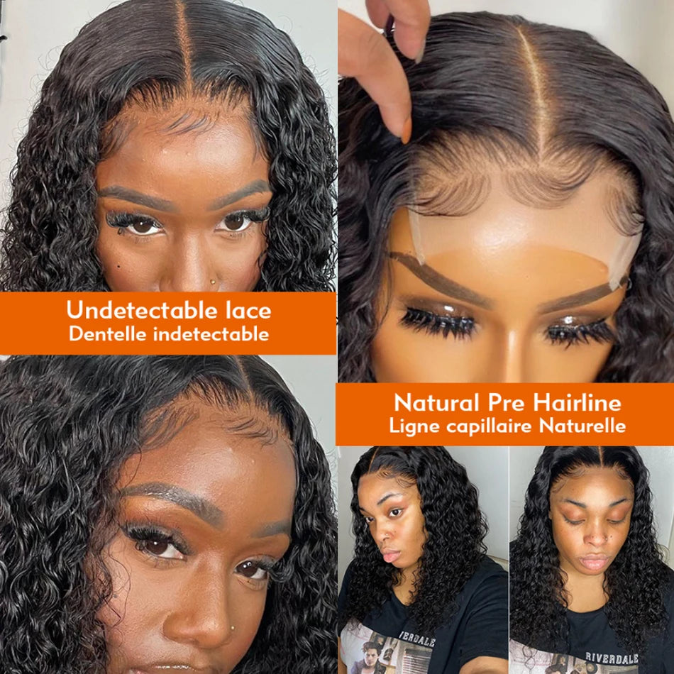 Short Curly Bob Human Hair Wigs For Women 13x4 Deep Water Curly Wave Lace Front Wig Glueless Curly Bob Wig Deep Wave Frontal Wig