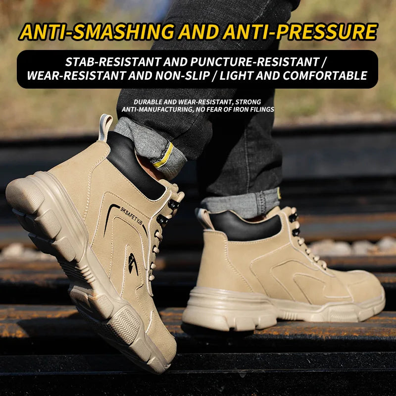 Winter Plush Work Boots For Men Ankle Anti-smash Anti-puncture Safety Shoes Steel To Protective Male Footwear Indestructible