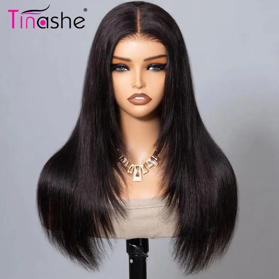 Tinashe Layered Wig Human Hair Pre Bleached Bone Straight Lace Frontal Wigs Ready To Go 200 Density 6x5 HD Lace Closure Wig