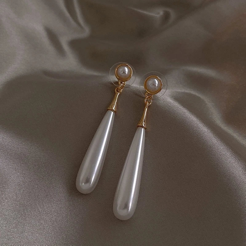 New Long Hanging Earrings for Women Imitation Pearl Water Drop Pendants Exaggerated Dangle Earrings Elegant Wedding Ear Jewelry