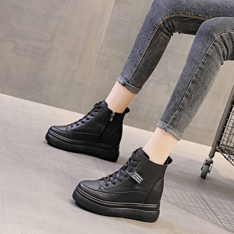 Fujin 8cm Platform Wedge Sneakers Women Shoes Genuine Leather Lace Up Spring Autumn Winter Shoes Winter Shoes Soft Leather Punk