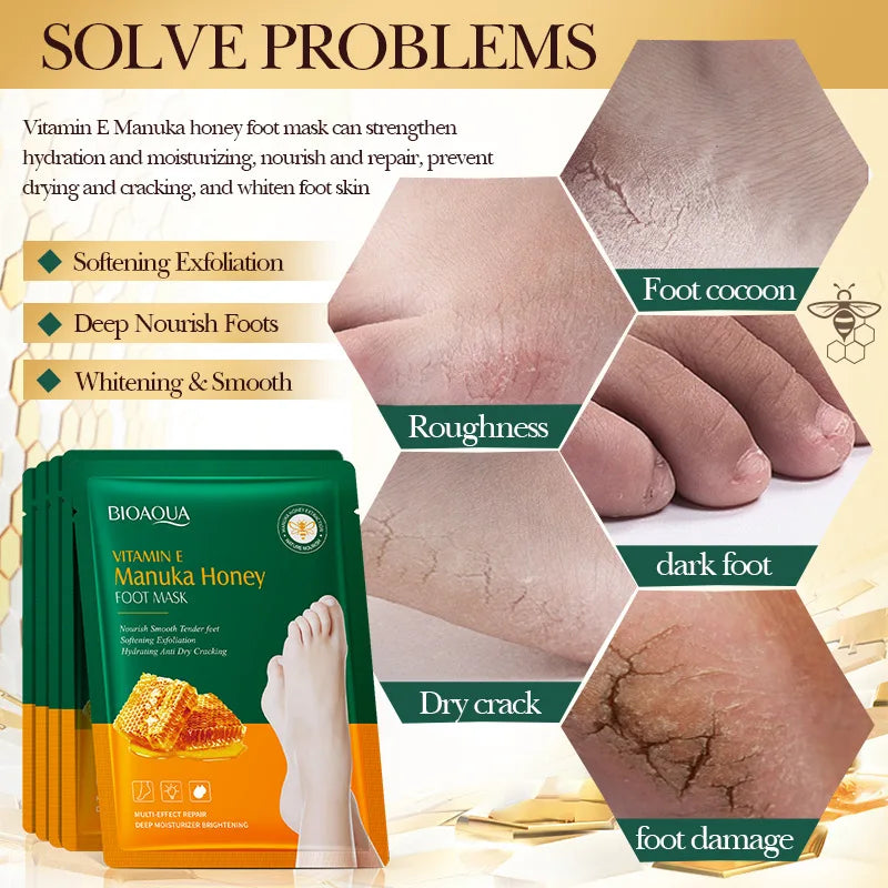 10 Pairs BIOAQUA Honey Exfoliating Foot Mask Feet Pedicure Remove Dead Skin Moisturizing Foot Exfoliator Feet Masks Skin Care