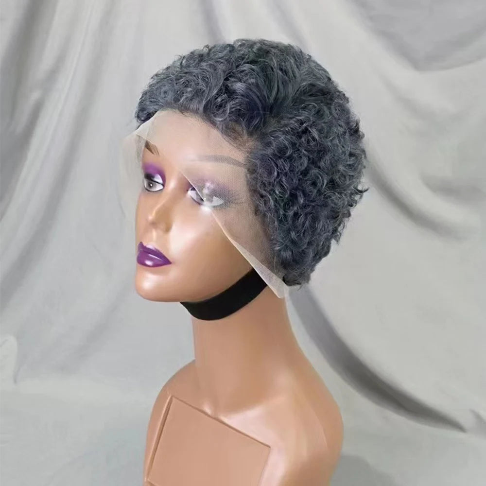 13x4 Lace Frontal Short Pixie Cut Curly Wave  Human Hair Wigs 180% Density 13x4 Lace Front Human Hair Wig for Black Women