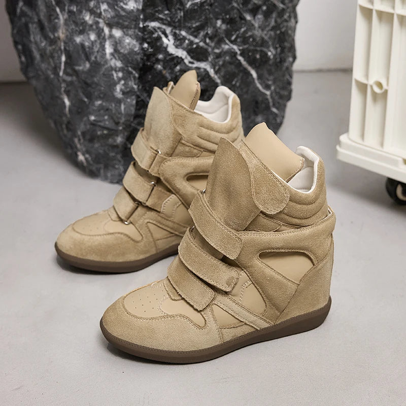 AIYUQI Women’s Ankle Boots 2026 New Genuine Leather 8CM Hidden Heel Women’s Platform Casual Sneakers Women