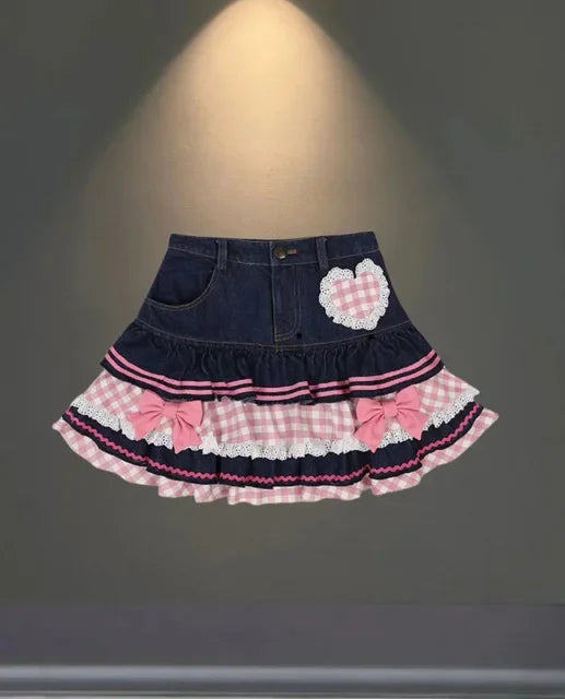 Cowboy Patchwork Mini Skirt Women 2025 New Style Summer  Sexy Pleated Denim Skirts