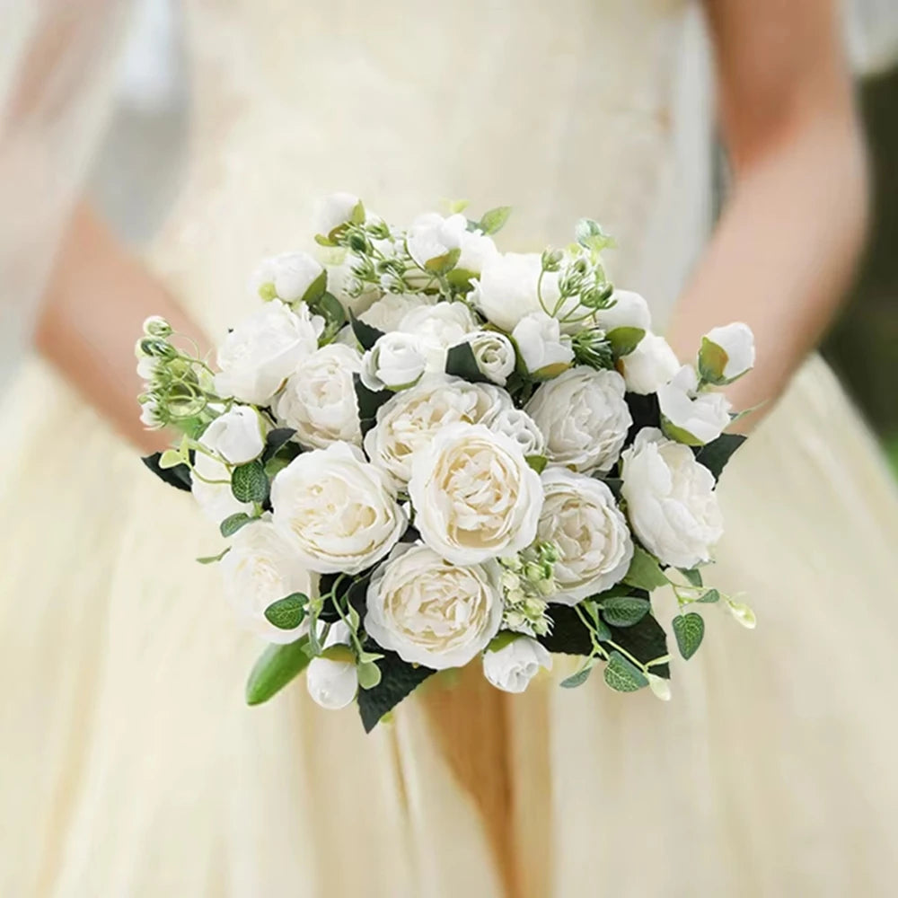 1Pc Silk Rose Artificial Flower Peony Outdoor UV Protection Wedding Wreath Bridal Bouquet Festival Decor Vase Home Room Diy Gift