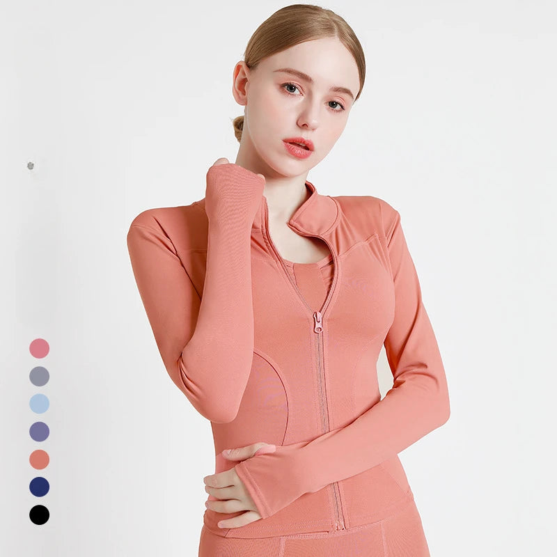 2026 Spring and Summer New Women's Fitness Jacket Quick-drying Collar Yoga Clothes Long-sleeved Breathable Sports Cycling Top