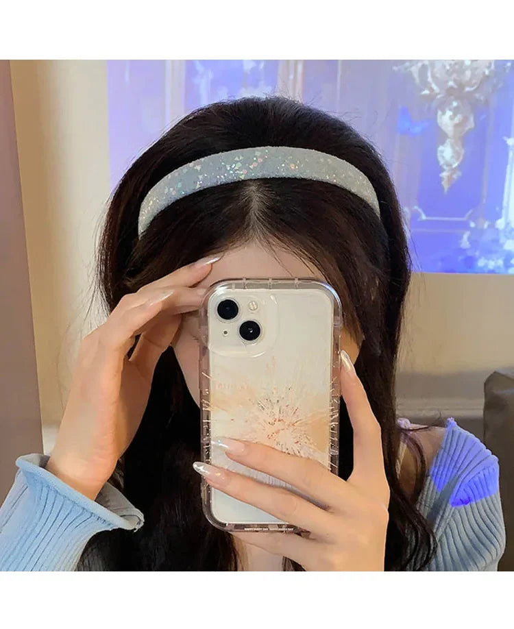 New Korean Style Sponge Headband for Women Elegant Gold Label Blue Wide Brimmed Hair Band Fashion Girl Face Wash Hair Hoop