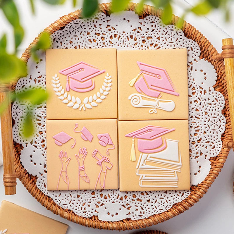New 2022 Graduation Season Cookie Cutter Graduation Cap Gown Clear Fondant Stamps Boy Girl Baking Mold Icing Biscuits Cake Tools