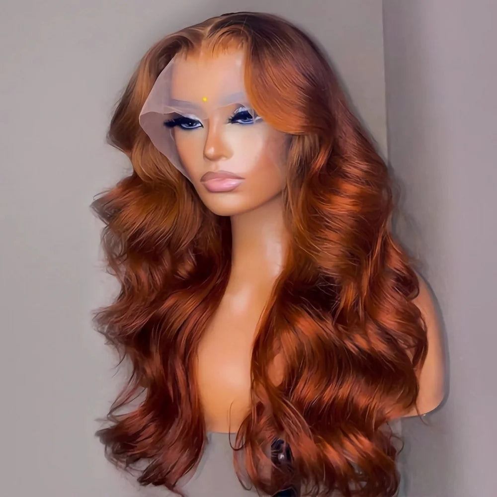 36 inch Reddish Brown Straight Wigs 13x6 HD Lace Human Hair Wig Pre Plucked Brazilian Colored Lace Frontal Wigs Human Wig 180%