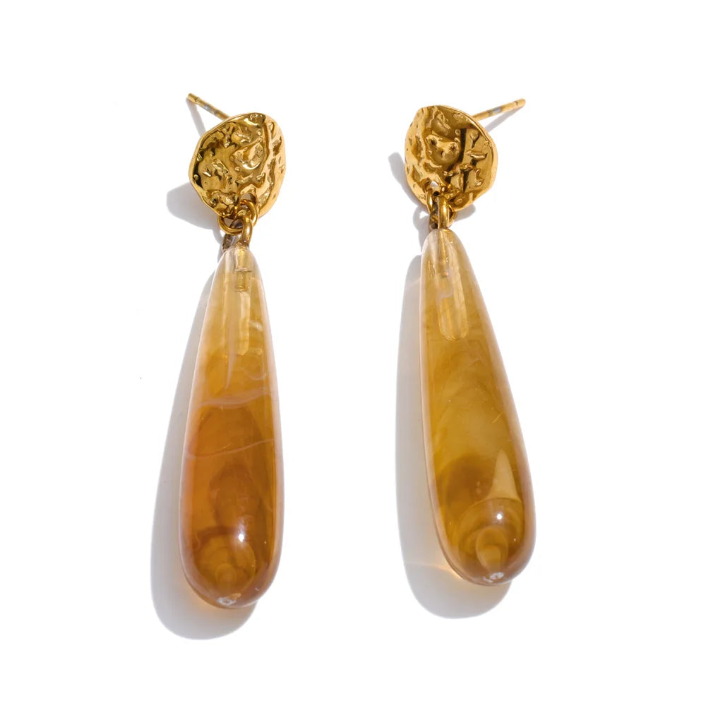 Yhpup 4 Color Acrylic Resin Teardrop Dangle Summer Earrings for Women Stainless Steel Exclusive Candy Fashion Jewelry